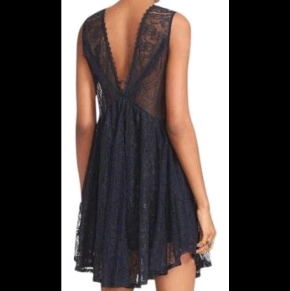 Free People Don't You Dare Lace Babydoll Mini Dress Navy Blue Small witchy goth - Picture 2 of 10
